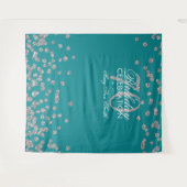 背景 70歳の誕生日 シルバー ティール色のコンフェッティ タペストリー (正面(横))