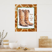 背生まれ高に立つ – キリン女性のカーボーイブーツアート ポスター (キッチン)