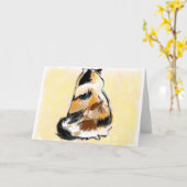 背部から見られる茶色のぶち猫 カード (黄色い花)