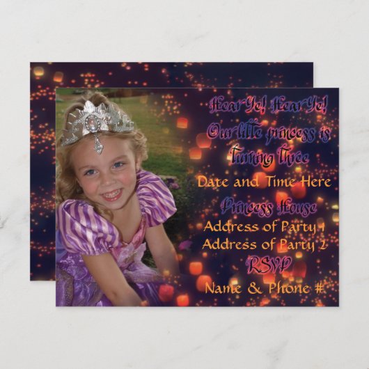 背部との3歳のプリンセスの誕生日の招待 招待状 (正面/裏面)