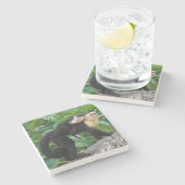 背部のベビーを運んでいる大人のCapuchin猿 ストーンコースター (横)