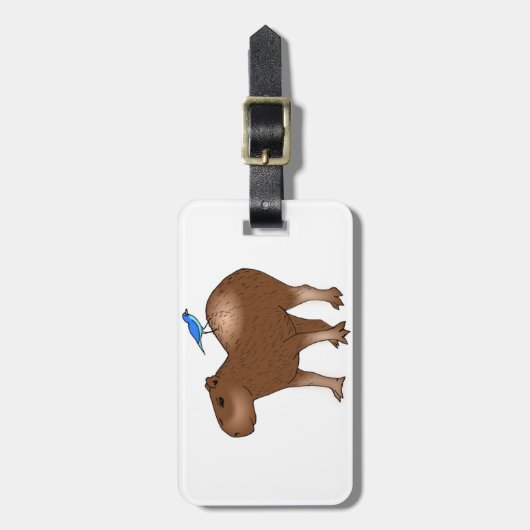 背部の青い鳥を持つ漫画のカピバラ ラゲッジタグ (正面縦)