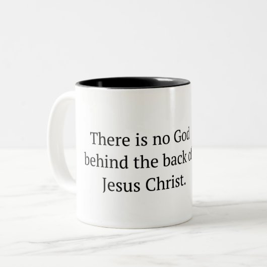背部トマスF Torranceの後ろに神がありません ツートーンマグカップ (正面左)