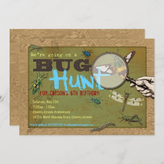 背部パーティの招待状の虫の狩りの昆虫の写真 招待状 (正面/裏面)