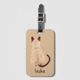 背部眺めの子猫のカスタムを坐らせているSashaのシャム猫 ラゲッジタグ