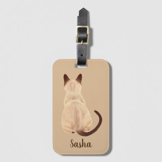 背部眺めの子猫のカスタムを坐らせているSashaのシャム猫 ラゲッジタグ (正面縦)