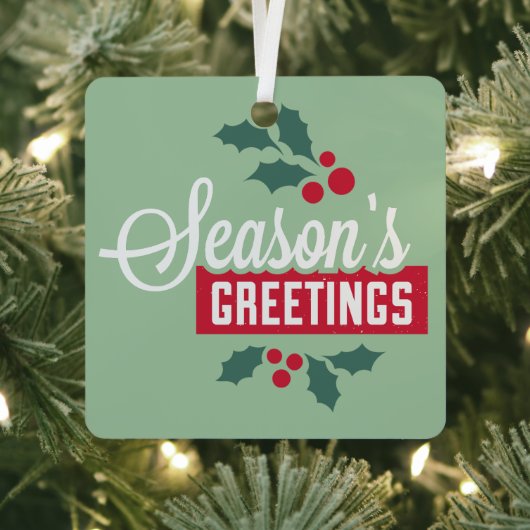 背面にテキスト、レトロシーズンの挨拶 メタルオーナメント (インサイチュ)