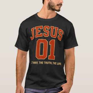 (背面にプリント) イエス様は1 唯一の道 真理 生きる力 スポーツデザイン Tシャツ