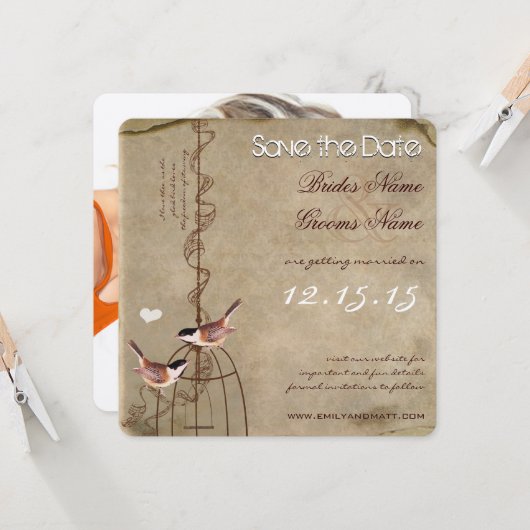 背面に写真の鳥かご　Save the Date 招待状 (正面/裏面インサイチュ)
