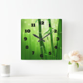 背面に《写真》ぼけ味灯を淡い色の付けた緑の竹 スクエア壁時計 (ホーム)