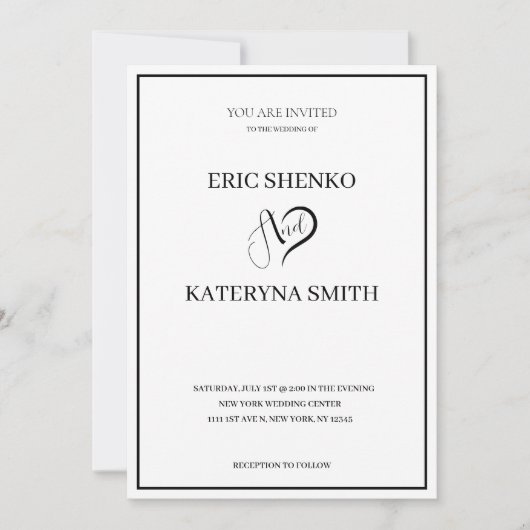 背面モダンに写真が表示された結婚式招待状 招待状 (正面)