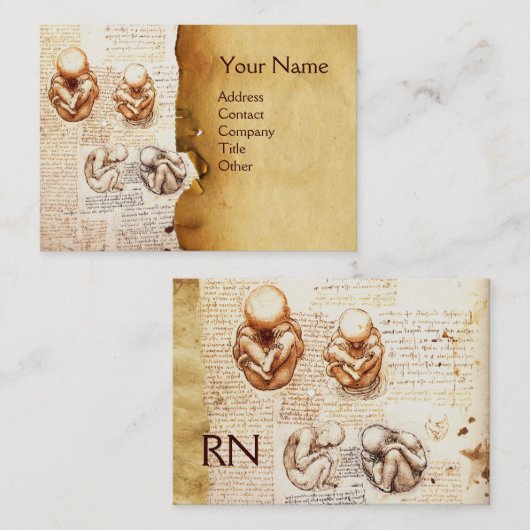 胎内の胎児,産婦人科医,医学モノグラム 名刺 (正面/裏面)
