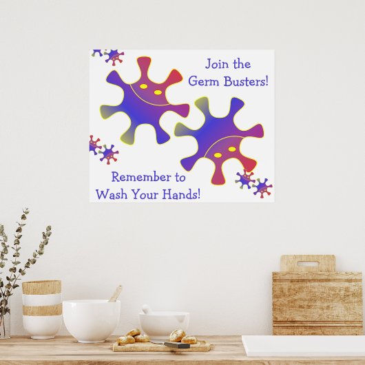 胚芽バスター、覚えてあなたの手のサインを洗う ポスター (キッチン)