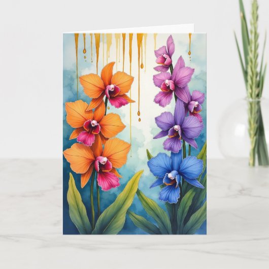 胡蝶蘭の花咲く誕生日カード カード (正面)
