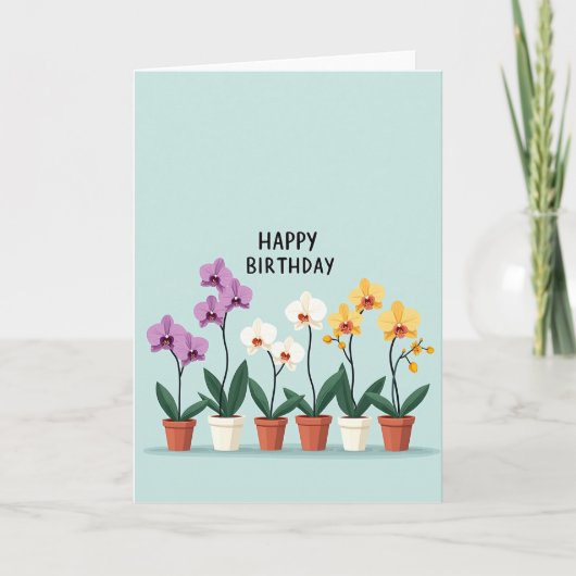胡蝶蘭の鉢植えの誕生日カード カード (正面)