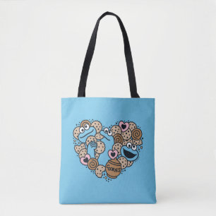 胡麻 Cookie Monster Doodleハート トートバッグ