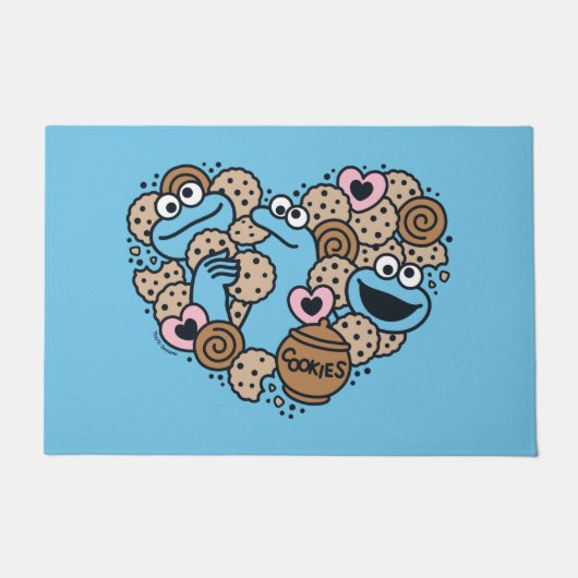 胡麻 | Cookie Monster Doodleハート ドアマット (正面)