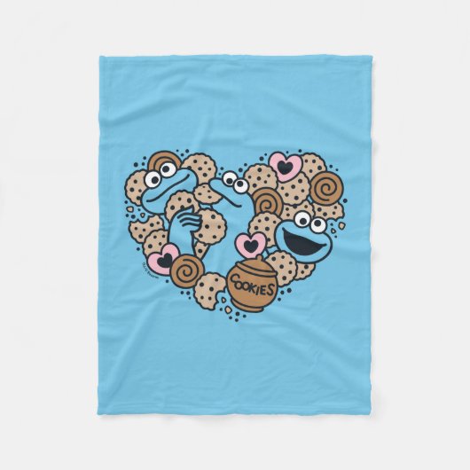 胡麻 | Cookie Monster Doodleハート フリースブランケット (正面)