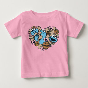 胡麻 Cookie Monster Doodleハート ベビーTシャツ