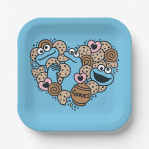 胡麻 Cookie Monster Doodleハート ペーパープレート