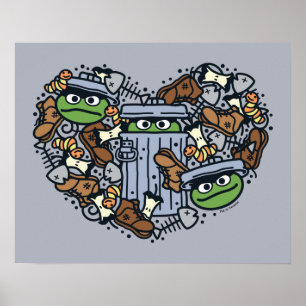 胡麻 Oscar the Grouch Doodleハート ポスター