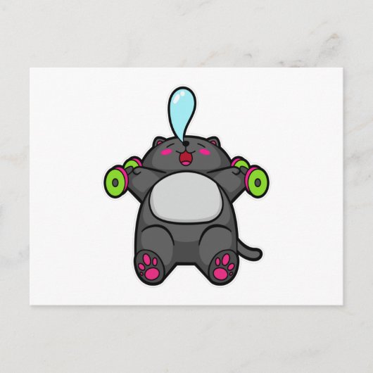 胸の前でダンベルを使った猫のトレーニング ポストカード (正面)