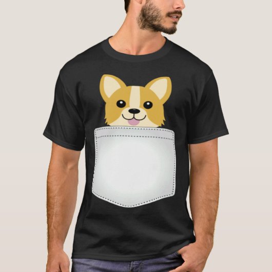 胸ポケットのコーギー犬 Tシャツ (正面)