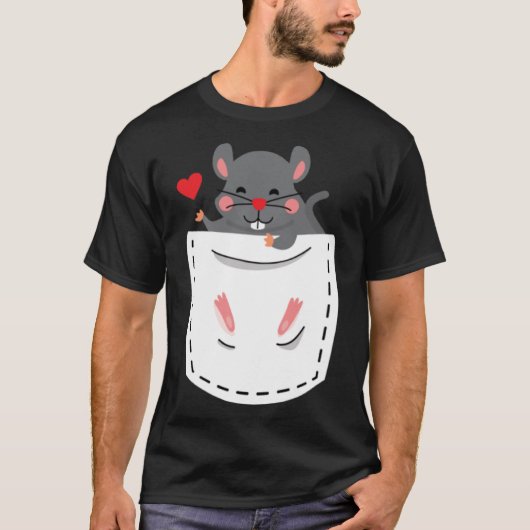 胸ポケットのハムスターかわいい齧歯動物 Tシャツ (正面)