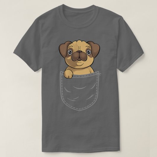 胸ポケットのパグバッグ Tシャツ (デザイン正面)