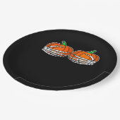 胸当てカボチャのハロウィーン女性のスケルトン手 ペーパープレート (アングル)