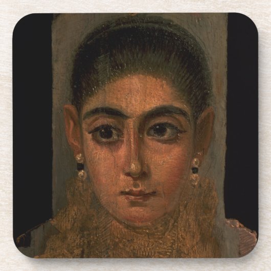 胸金ゴールド墓を身に着けている女性のポートレート コースター (正面)