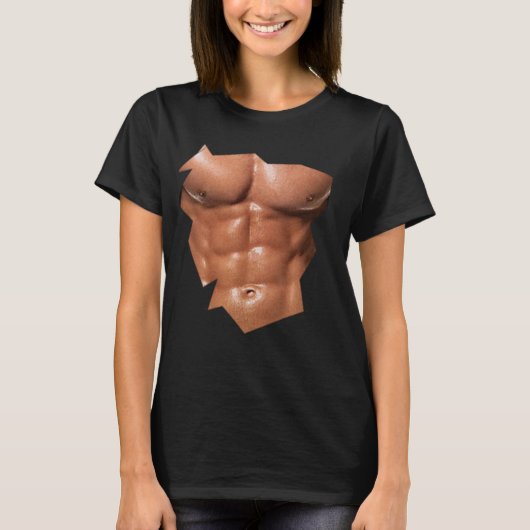 胸6パックAbs偽おもしろいのabs筋肉REALISTI Tシャツ (正面)