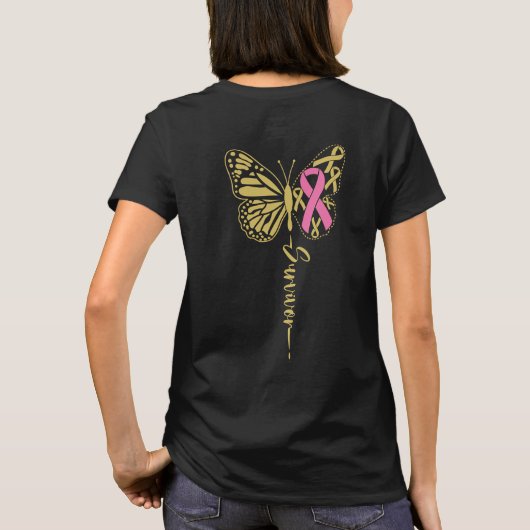胸。がんを克服した蝶 Tシャツ (裏面)