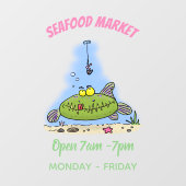 脂肪おもしろい空腹のグリーンフィッシュ魚釣り漫画 ウィンドウサイン (シート)