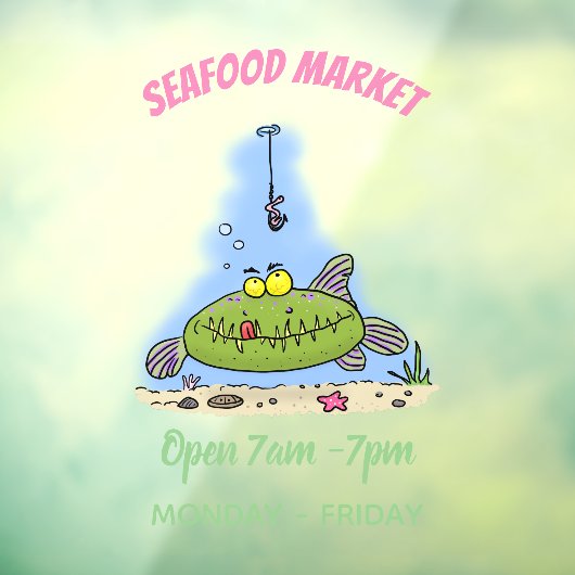 脂肪おもしろい空腹のグリーンフィッシュ魚釣り漫画 ウィンドウサイン (シート3)