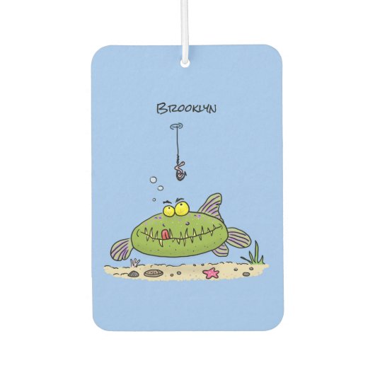 脂肪おもしろい空腹のグリーンフィッシュ魚釣り漫画 カーエアーフレッシュナー (正面)