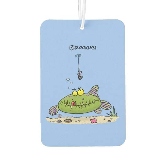 脂肪おもしろい空腹のグリーンフィッシュ魚釣り漫画 カーエアーフレッシュナー (裏面)