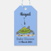 脂肪おもしろい空腹のグリーンフィッシュ魚釣り漫画 ギフトタグ (正面)