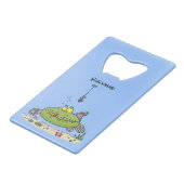 脂肪おもしろい空腹のグリーンフィッシュ魚釣り漫画 クレジットカード栓抜き (正面アングル)