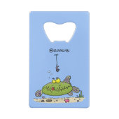 脂肪おもしろい空腹のグリーンフィッシュ魚釣り漫画 クレジットカード栓抜き (裏面)