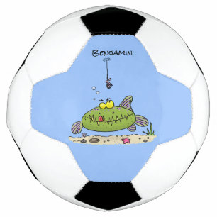 脂肪おもしろい空腹のグリーンフィッシュ魚釣り漫画 サッカーボール