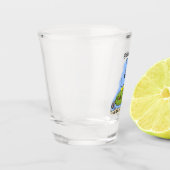 脂肪おもしろい空腹のグリーンフィッシュ魚釣り漫画 ショットグラス (左)