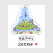 脂肪おもしろい空腹のグリーンフィッシュ魚釣り漫画 シール (シート)