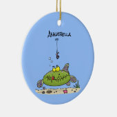 脂肪おもしろい空腹のグリーンフィッシュ魚釣り漫画 セラミックオーナメント (右)