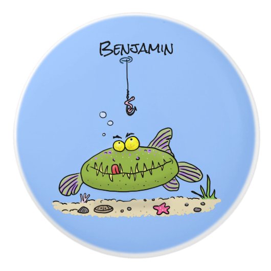 脂肪おもしろい空腹のグリーンフィッシュ魚釣り漫画 セラミックノブ (正面)