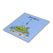 脂肪おもしろい空腹のグリーンフィッシュ魚釣り漫画 タイル (側面)