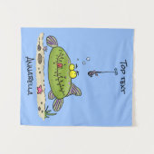 脂肪おもしろい空腹のグリーンフィッシュ魚釣り漫画 タペストリー (正面(横))