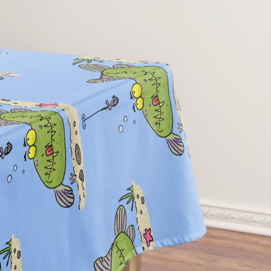 脂肪おもしろい空腹のグリーンフィッシュ魚釣り漫画 テーブルクロス (インサイチュ)