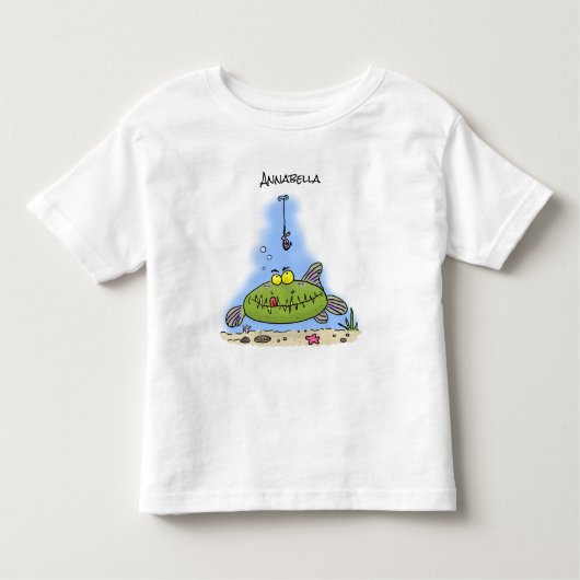 脂肪おもしろい空腹のグリーンフィッシュ魚釣り漫画 トドラーTシャツ (正面)