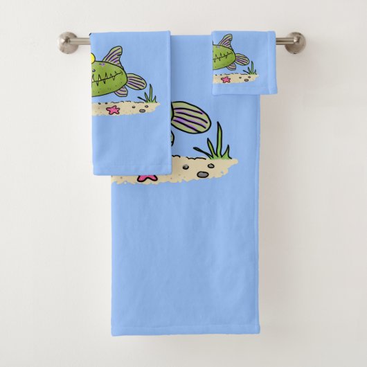 脂肪おもしろい空腹のグリーンフィッシュ魚釣り漫画 バスタオルセット (インサイチュ)